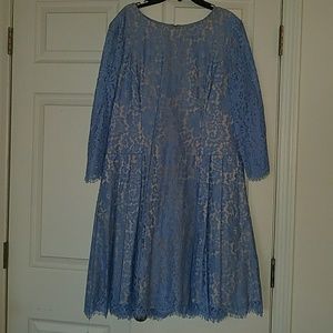 Lace nude and blue cocktail dress